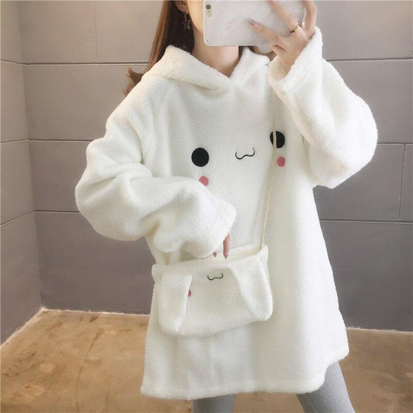 Fluffy Kawaii Bunny Hooded Fleece & Bag | NEW