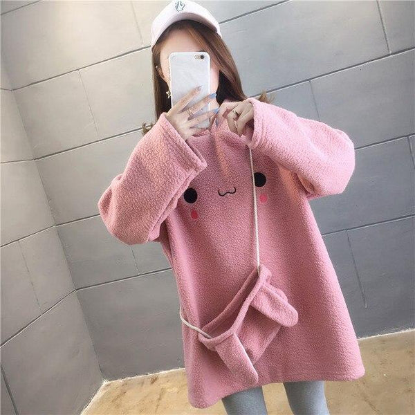 Fluffy Kawaii Bunny Hooded Fleece & Bag | NEW