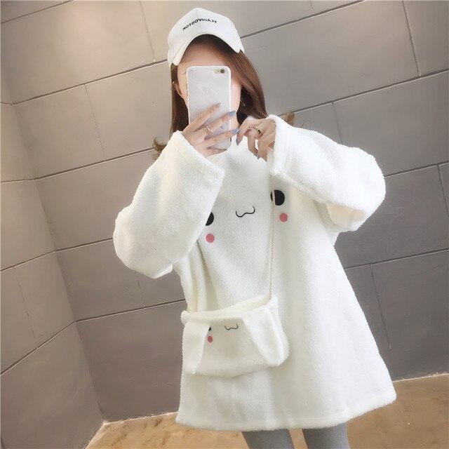 Fluffy Kawaii Bunny Hooded Fleece & Bag | NEW