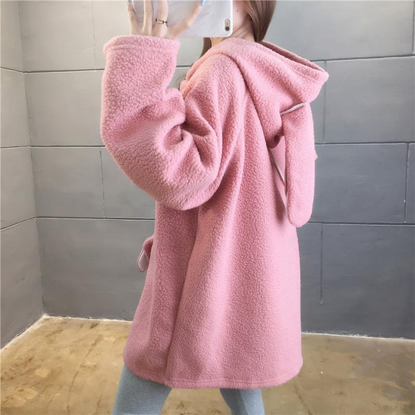 Fluffy Kawaii Bunny Hooded Fleece & Bag | NEW