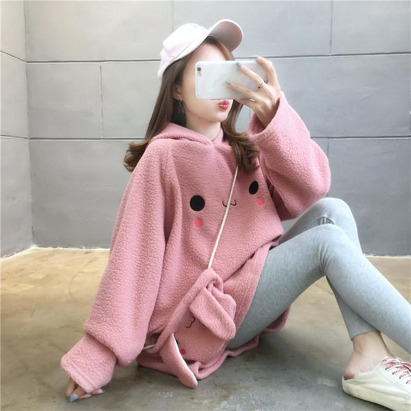 Fluffy Kawaii Bunny Hooded Fleece & Bag | NEW