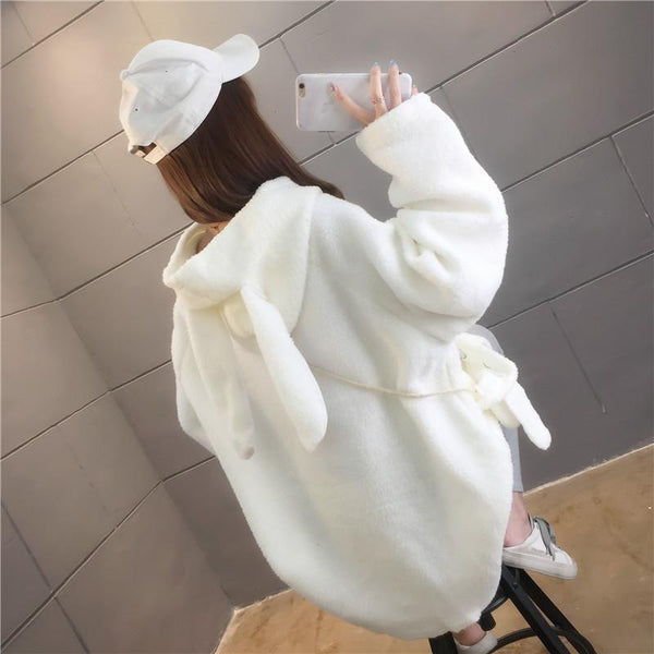 Fluffy Kawaii Bunny Hooded Fleece & Bag | NEW