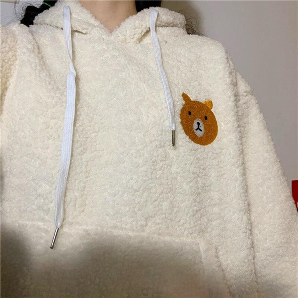 Fluffy Bear Oversized Part-Cotton Hoodie | NEW