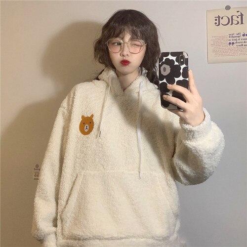 Fluffy Bear Oversized Part-Cotton Hoodie | NEW