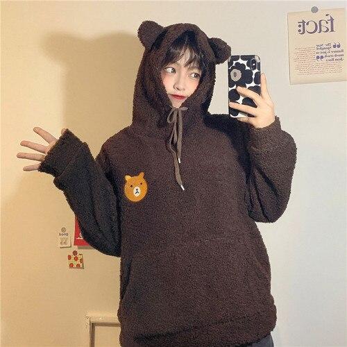 Fluffy Bear Oversized Part-Cotton Hoodie | NEW