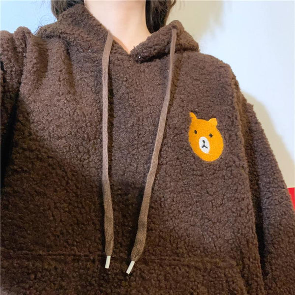 Fluffy Bear Oversized Part-Cotton Hoodie | NEW