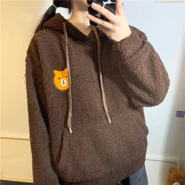 Fluffy Bear Oversized Part-Cotton Hoodie | NEW