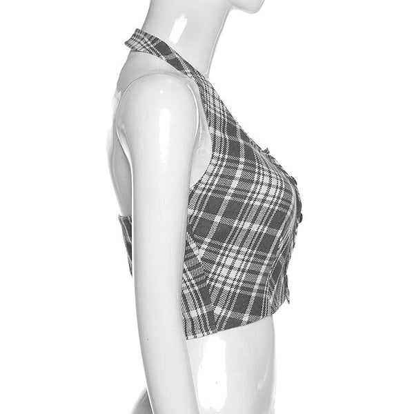 PLAID HALTER CROP TOP