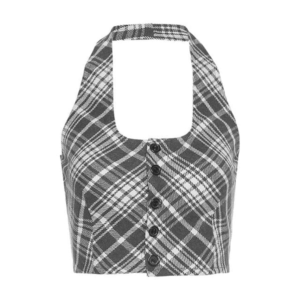 PLAID HALTER CROP TOP