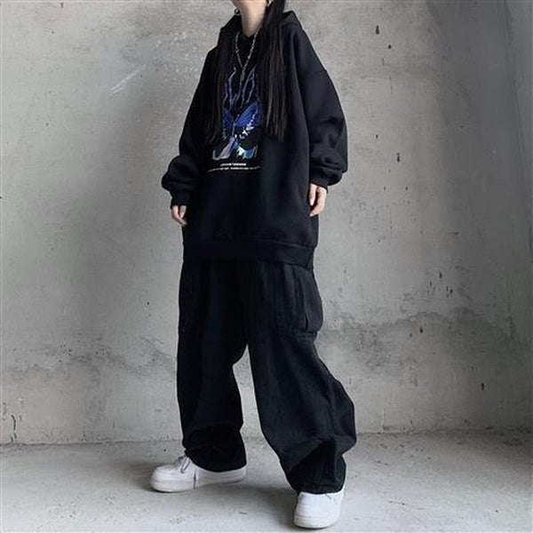 Retro Harajuku Vintage Black Streetwear Baggy Denim Pants