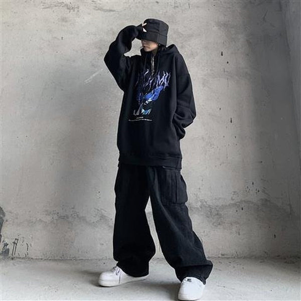 Retro Harajuku Vintage Black Streetwear Baggy Denim Pants