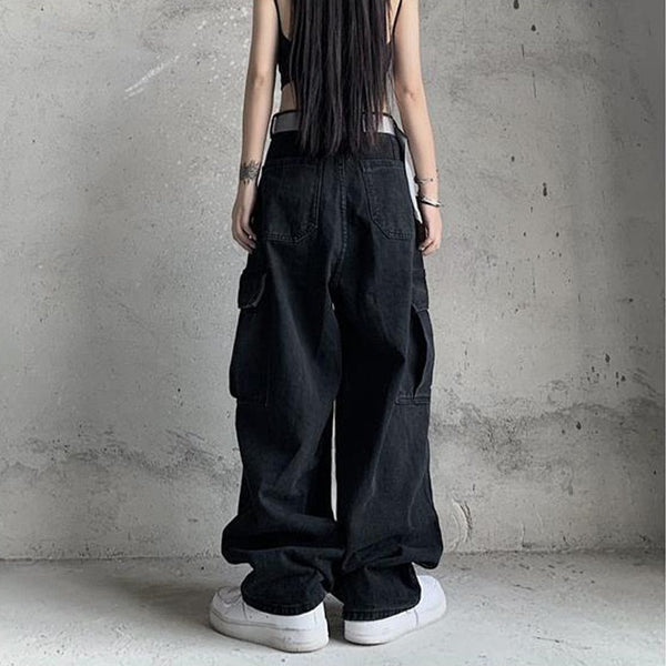 Retro Harajuku Vintage Black Streetwear Baggy Denim Pants