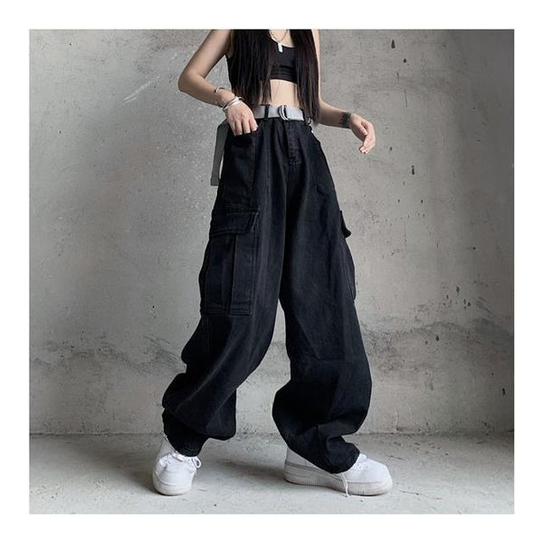 Retro Harajuku Vintage Black Streetwear Baggy Denim Pants