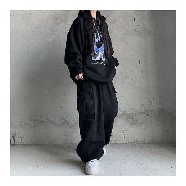 Retro Harajuku Vintage Black Streetwear Baggy Denim Pants