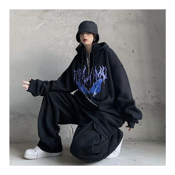 Retro Harajuku Vintage Black Streetwear Baggy Denim Pants