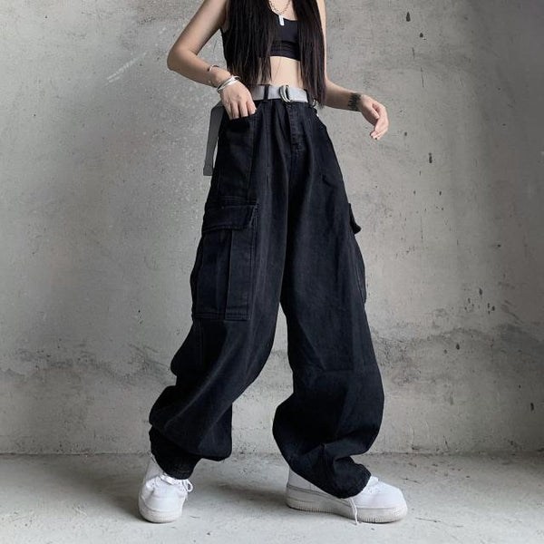 Retro Harajuku Vintage Black Streetwear Baggy Denim Pants