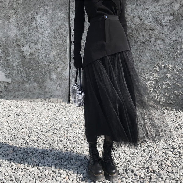 Gothic Y2K Mesh Layered Skirt