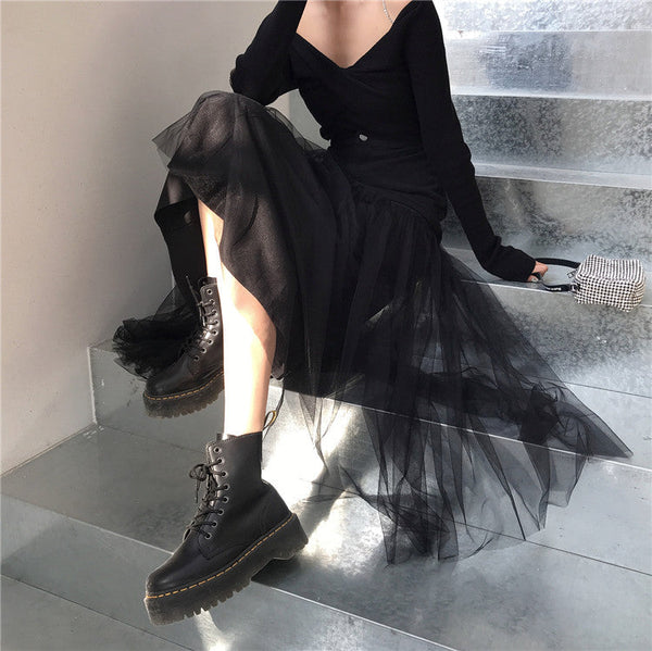 Gothic Y2K Mesh Layered Skirt