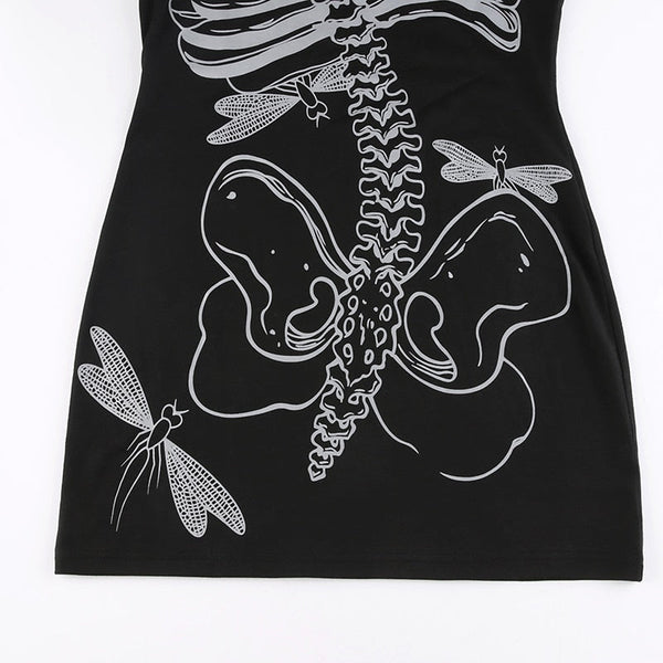 Gothic Punk Skeleton Bones Print Mini Dress