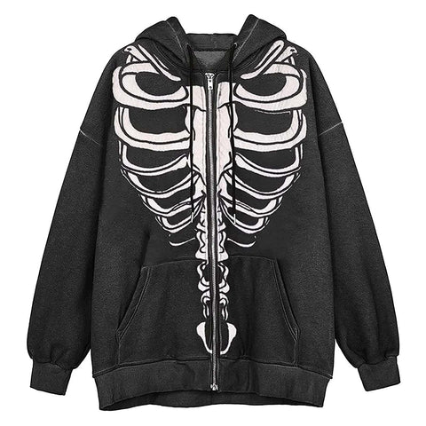 Zip-up Y2k Loose Skull Print Jacket