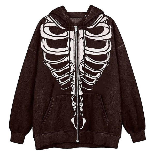 Zip-up Y2k Loose Skull Print Jacket