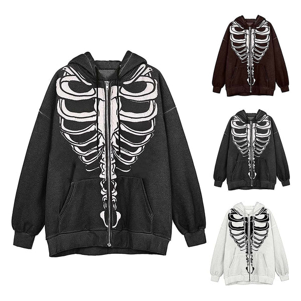 Zip-up Y2k Loose Skull Print Jacket