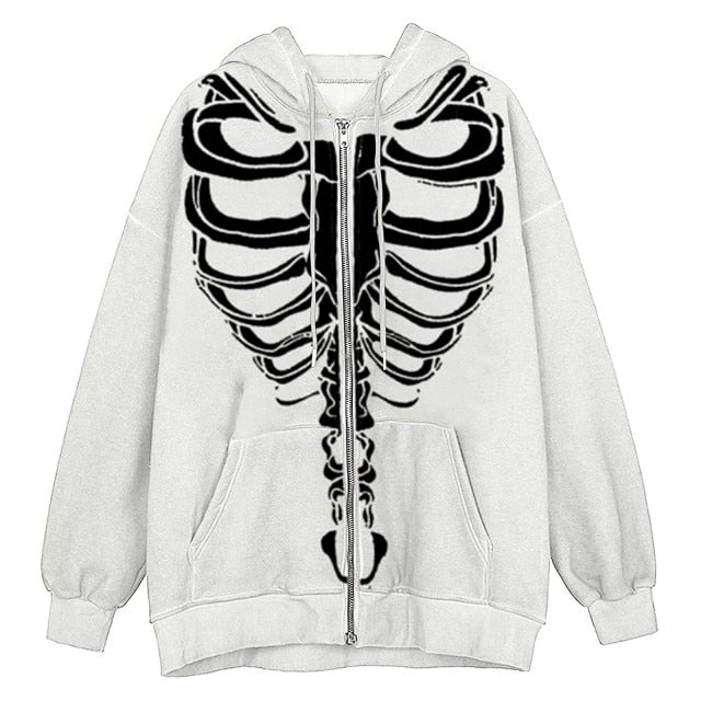 Zip-up Y2k Loose Skull Print Jacket