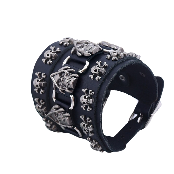 Punk Men Skull Genuine Leather Wide Bracelet / Gothic Cool  Bracelets / Rock Accessories