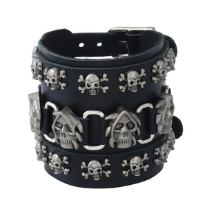 Punk Men Skull Genuine Leather Wide Bracelet / Gothic Cool  Bracelets / Rock Accessories