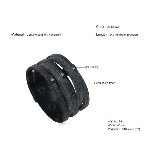 Punk Wide Leather Bracelet with Rivet / Fashion Bracelet for Men and Women