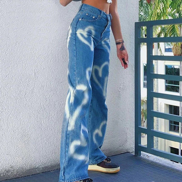 Y2k E-Girl Chic Heart Print Jeans