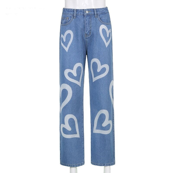 Y2k E-Girl Chic Heart Print Jeans