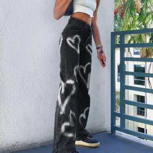 Y2k E-Girl Chic Heart Print Jeans