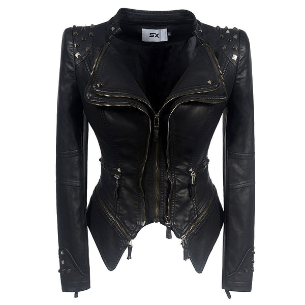 Rocker Chic Clothing / Studded Leather Jacket for Women / Black Motorcycle Rock Style