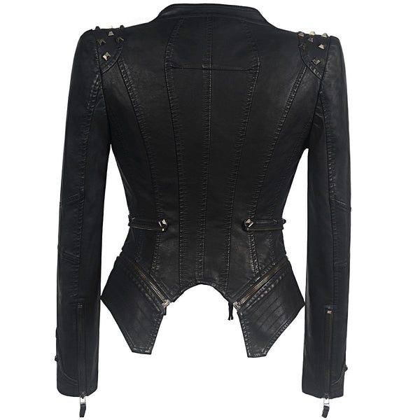 Rocker Chic Clothing / Studded Leather Jacket for Women / Black Motorcycle Rock Style