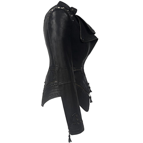 Rocker Chic Clothing / Studded Leather Jacket for Women / Black Motorcycle Rock Style