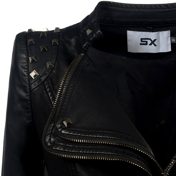 Rocker Chic Clothing / Studded Leather Jacket for Women / Black Motorcycle Rock Style