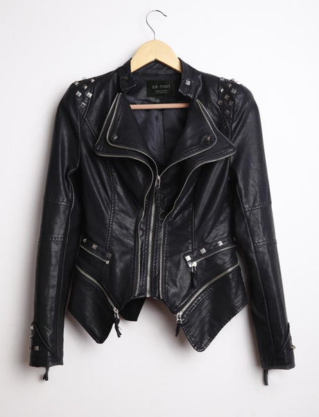 Rocker Chic Clothing / Studded Leather Jacket for Women / Black Motorcycle Rock Style