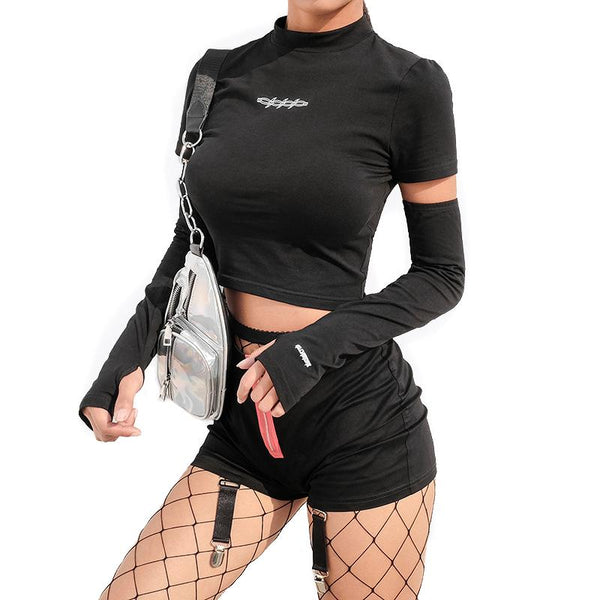 Round Neck Women's Long Sleeve Crop Tops / Female Rave Outfits