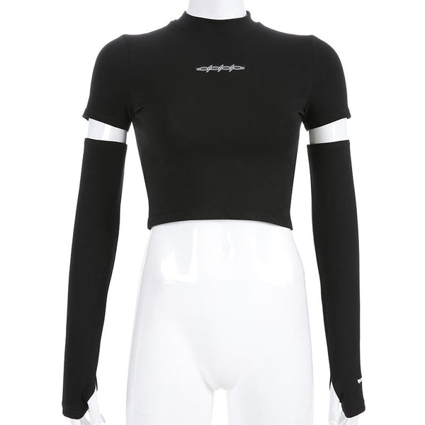 Round Neck Women's Long Sleeve Crop Tops / Female Rave Outfits