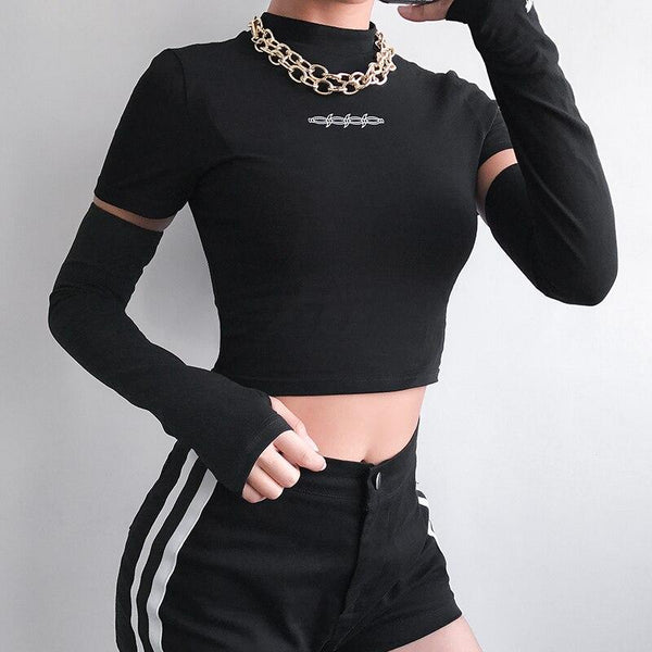 Round Neck Women's Long Sleeve Crop Tops / Female Rave Outfits