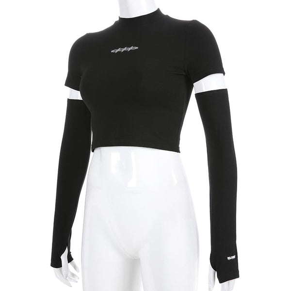 Round Neck Women's Long Sleeve Crop Tops / Female Rave Outfits