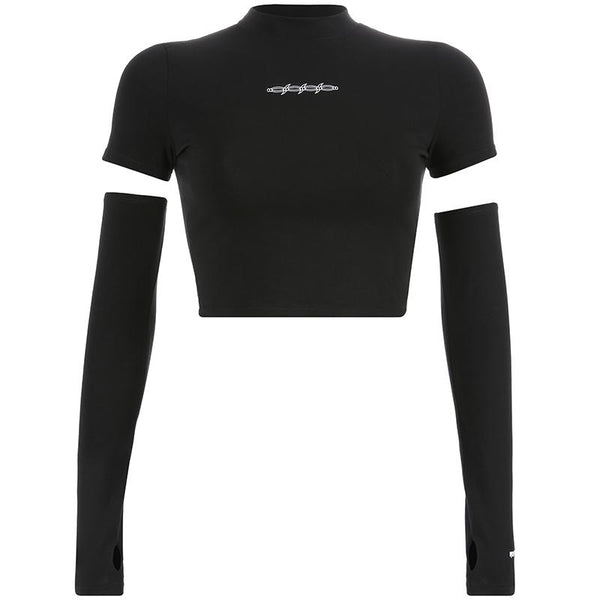 Round Neck Women's Long Sleeve Crop Tops / Female Rave Outfits