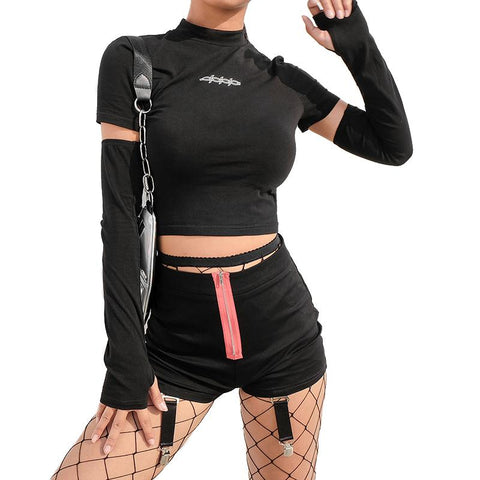 Round Neck Women's Long Sleeve Crop Tops / Female Rave Outfits