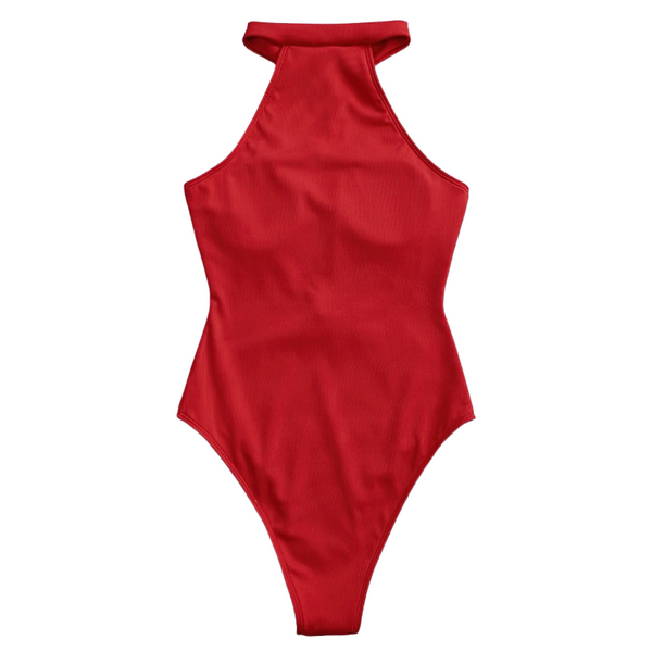 Sexy High Neck Monokini With Zipper For Women / Female One Piece Ribbed Swimwear