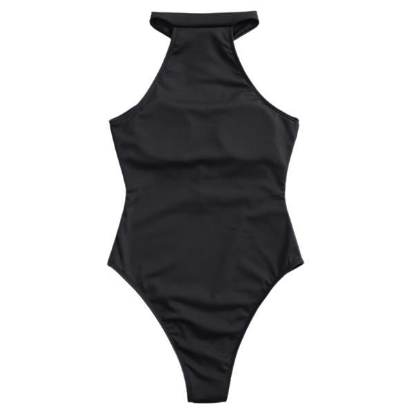 Sexy High Neck Monokini With Zipper For Women / Female One Piece Ribbed Swimwear