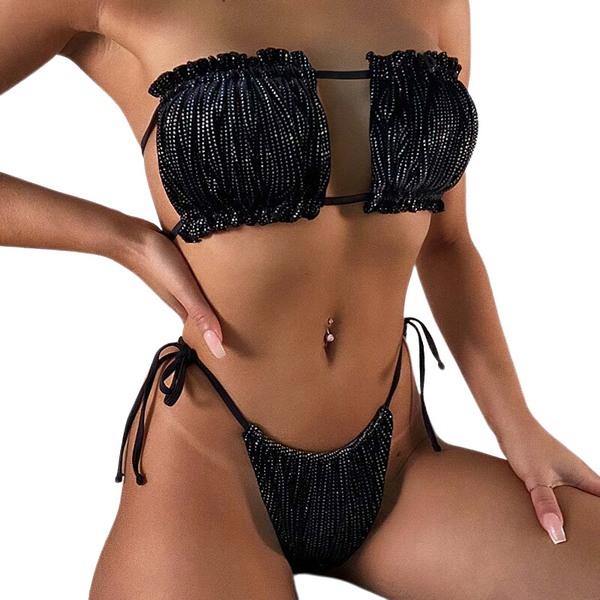 Sexy Shiny Ruffle Bikini For Women / Two-Pieces Swimwear Of Hollow Out For Ladies