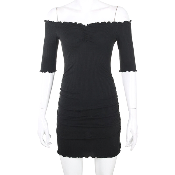 Sexy Slim Off Shoulder Mini Dress For Women / Goth Clothing Of Slash Neck And Half Sleeve