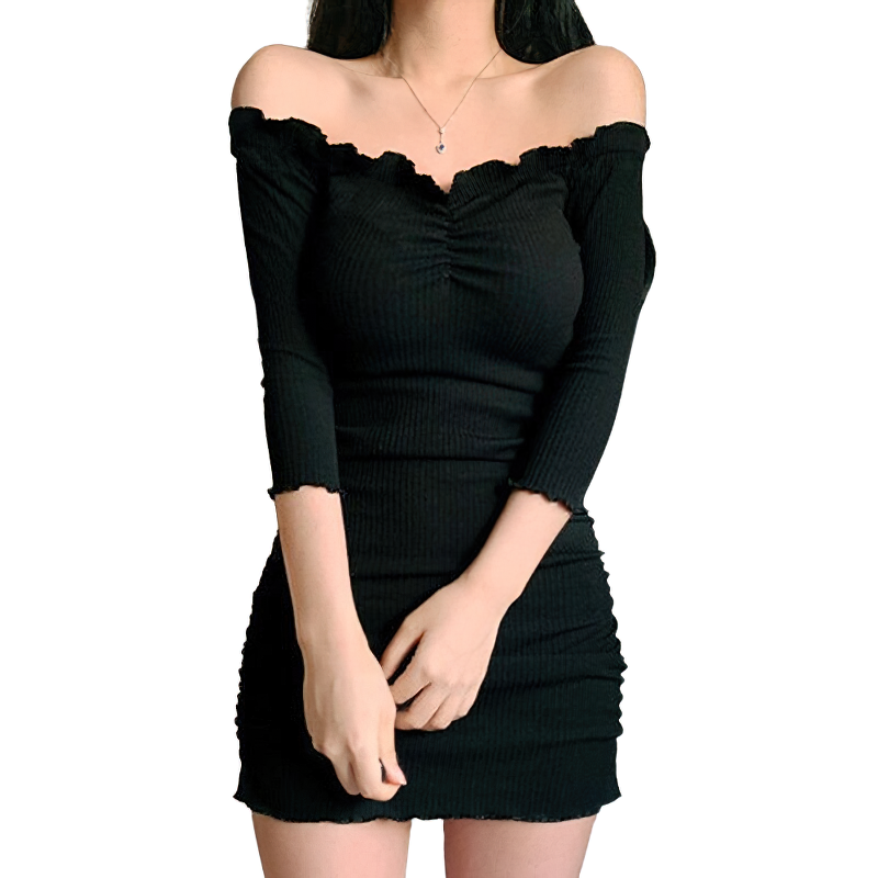 Sexy Slim Off Shoulder Mini Dress For Women / Goth Clothing Of Slash Neck And Half Sleeve