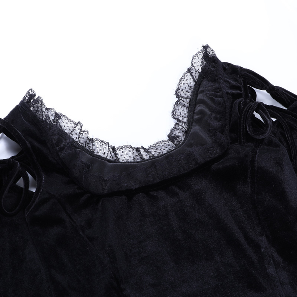 Sexy Women's Lace Top with Long Sleeve / Gothic Casual Black Crop Top